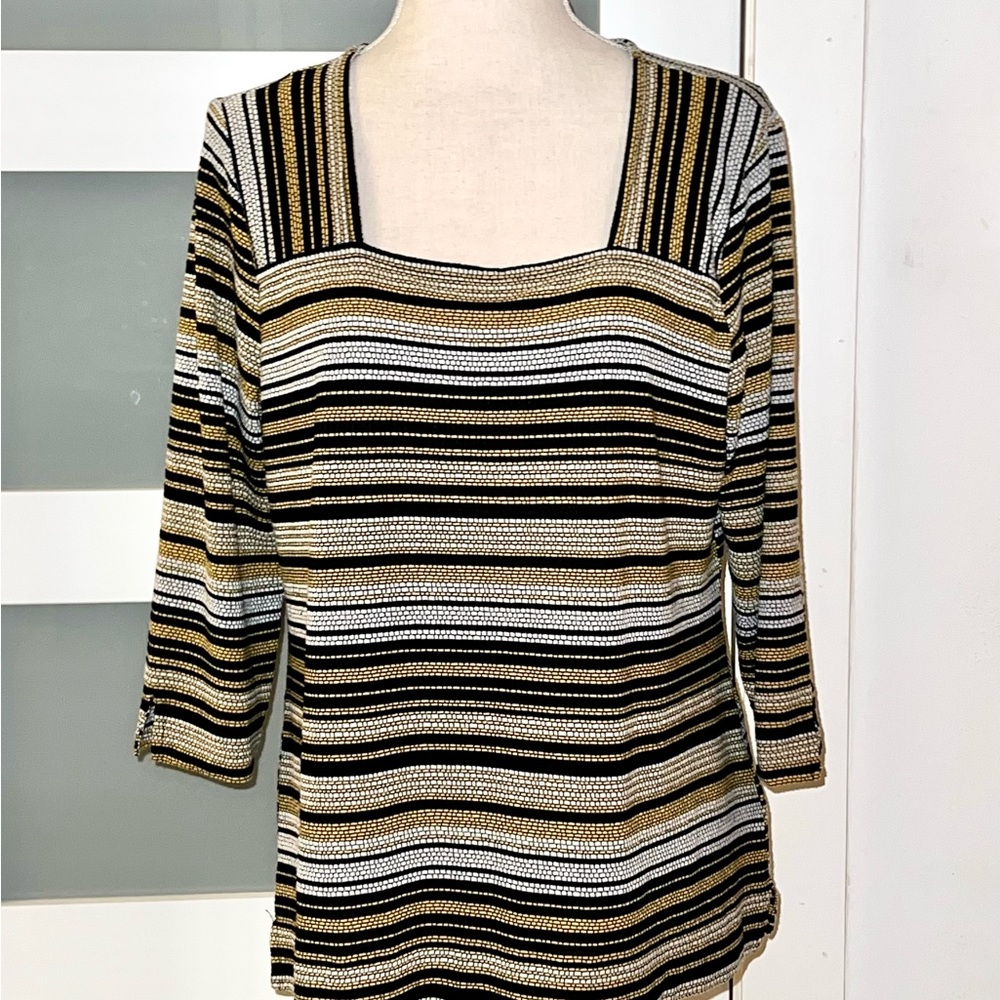 Jones New York striped t-shirt with sleeves Yellow and black size XL